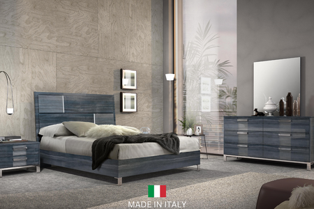 Delia Blue/Grey Modern Contemporary High Gloss Solid Wood Italian Bedroom Set
