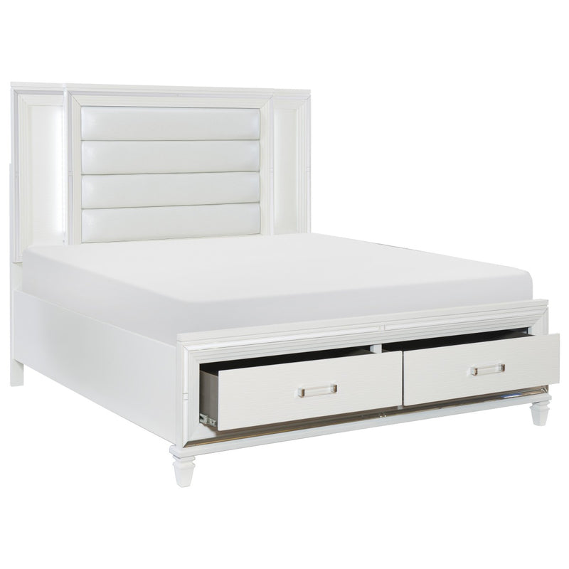 Tamsin White Embossed Wood And Engineered Wood Faux Leather Upholstered King Platform Bed