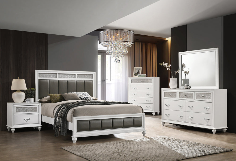 Barzini White Upholstered Panel Bedroom Set