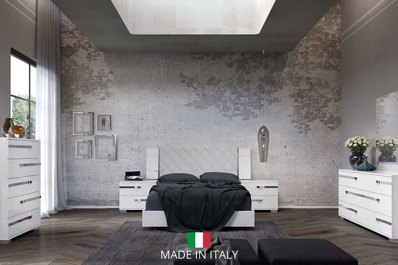 Dream Rombi White Modern Marble Top Solid Wood Fabric Panel ItalianBedroom Bedroom Set
