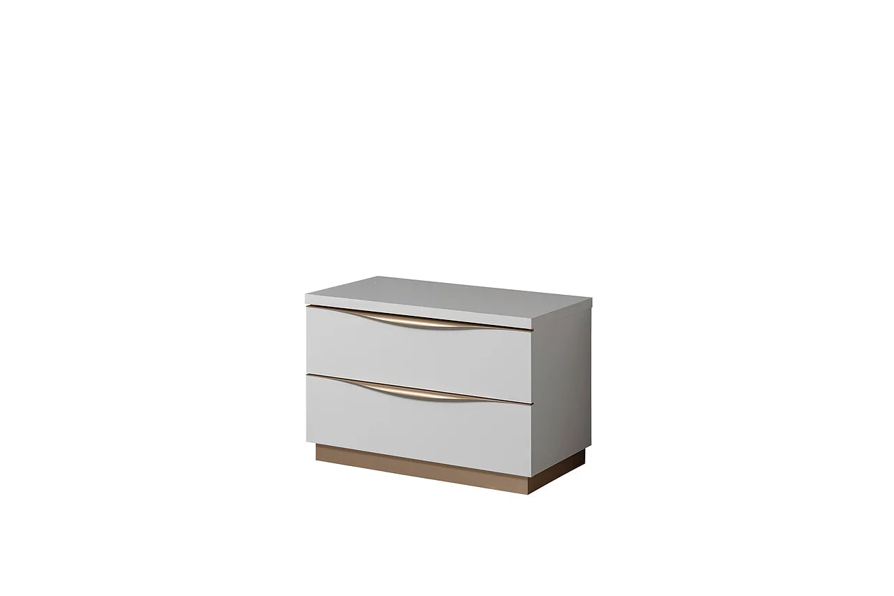 Kharma White Modern Contemporary High Gloss Lacquer Solid Wood 2-Drawers Nightstand