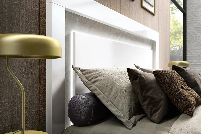Mara White Modern Traditional Marble Top Solid Wood LED Italianbedroom Panel Bedroom Set
