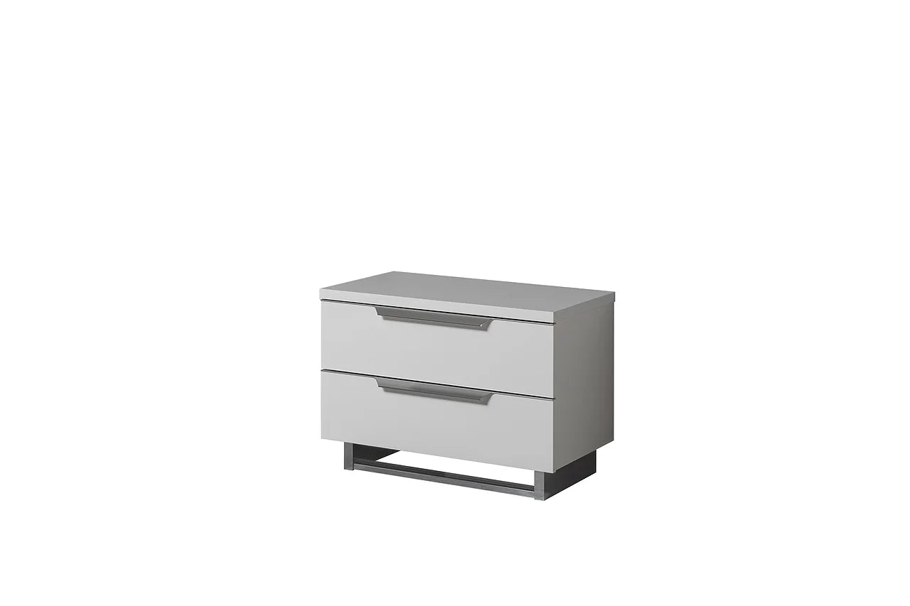 Kimera White Modern Contemporary High Gloss Lacquer Solid Wood 2-Drawers Nightstand