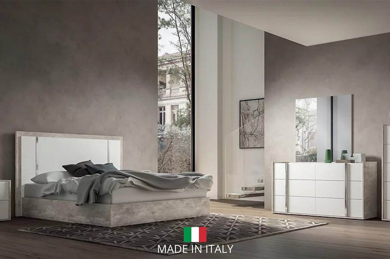 Treviso White Grey Stone Modern Contemporary Traditional Solid Wood Eco-Stone Bedroom Set