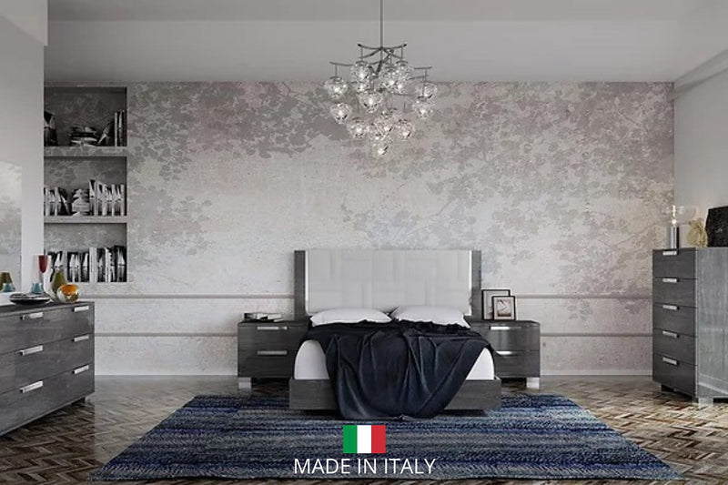 Sarah Geo Ice Solid Wood Fabric High Gloos Lacquer Panel LED ItalianBedroom Bedroom Set