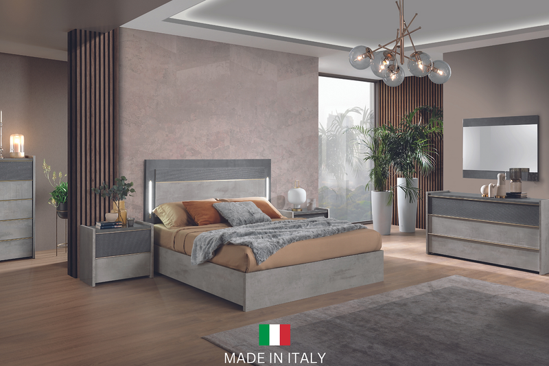 Sole Grey Modern Contemporary High Gloss Lacquer Solid Wood And Veneers Italian Bedroom Set