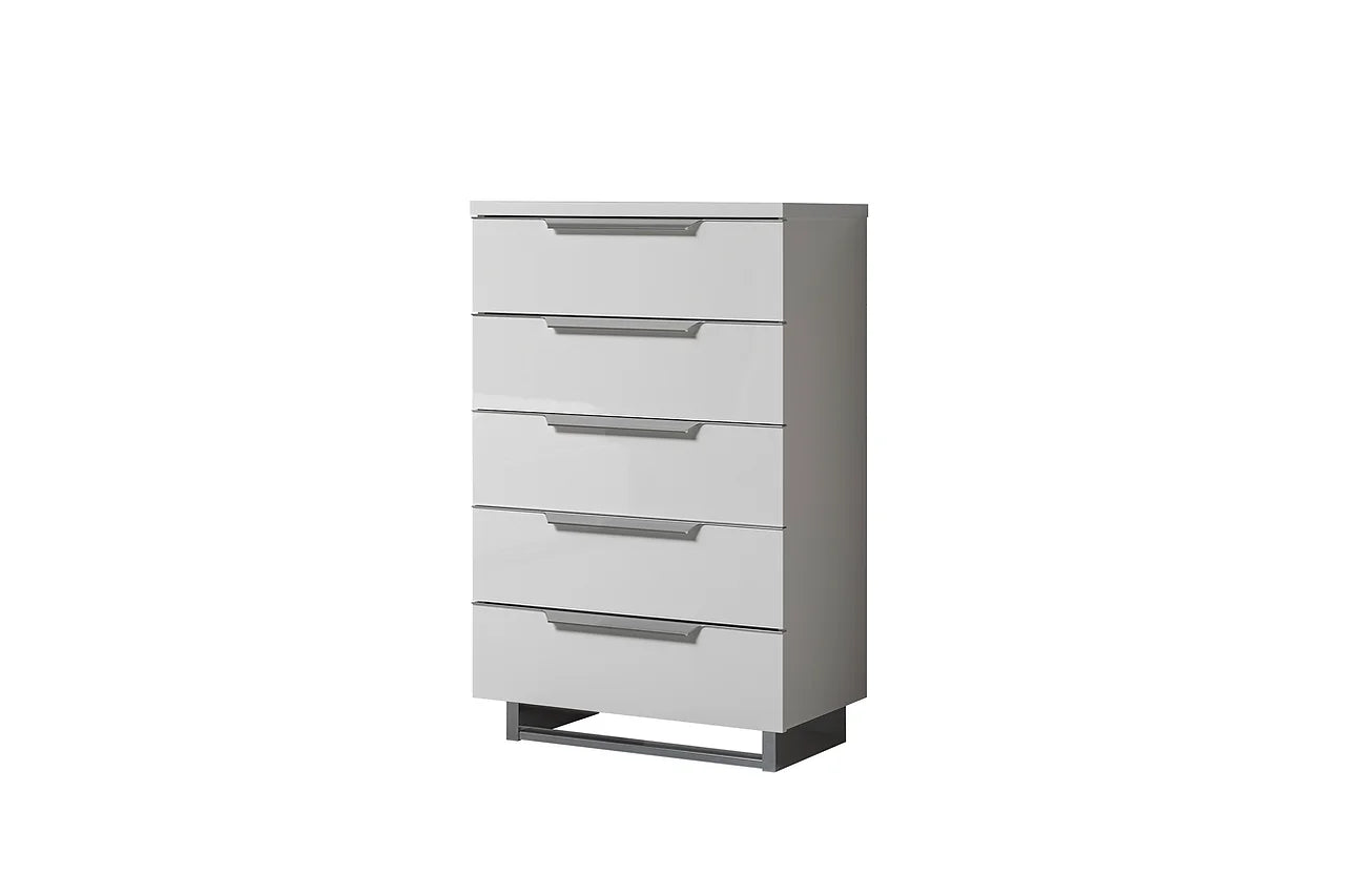 Kimera White Modern Contemporary High Gloss Lacquer Solid Wood 5-Drawers Chest