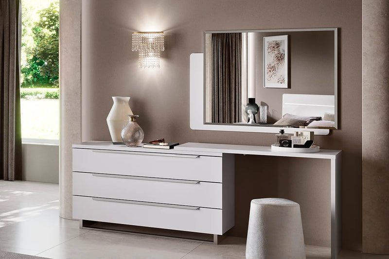 Kimera White Contemporary High Gloss Lacquer Solid Wood ItalianBedroom LED Bedroom Set
