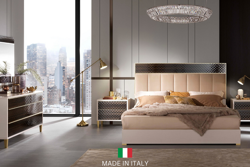Gemma Pearl/3D Eucalipto/Beige Modern High Gloss Lacquer Velvet Italian Bedroom Set