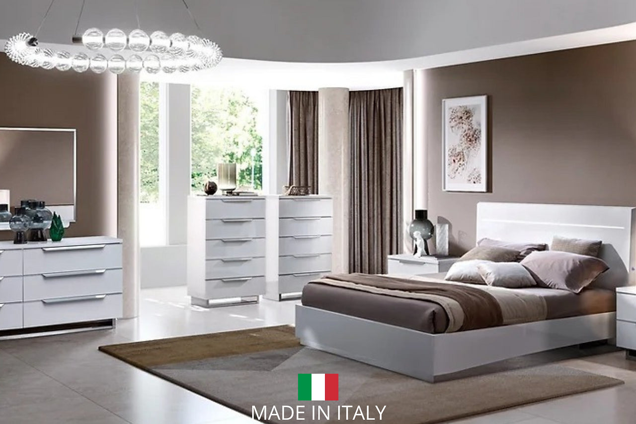Kimera White Modern Contemporary High Gloss Lacquer Solid Wood LED Bedroom Set