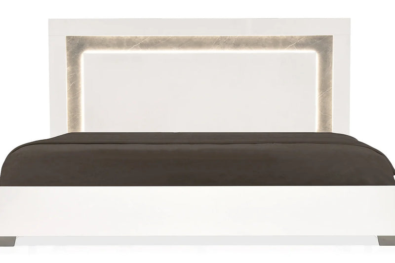 Mara White Modern Traditional Marble Top Solid Wood LED Italianbedroom Panel Bedroom Set