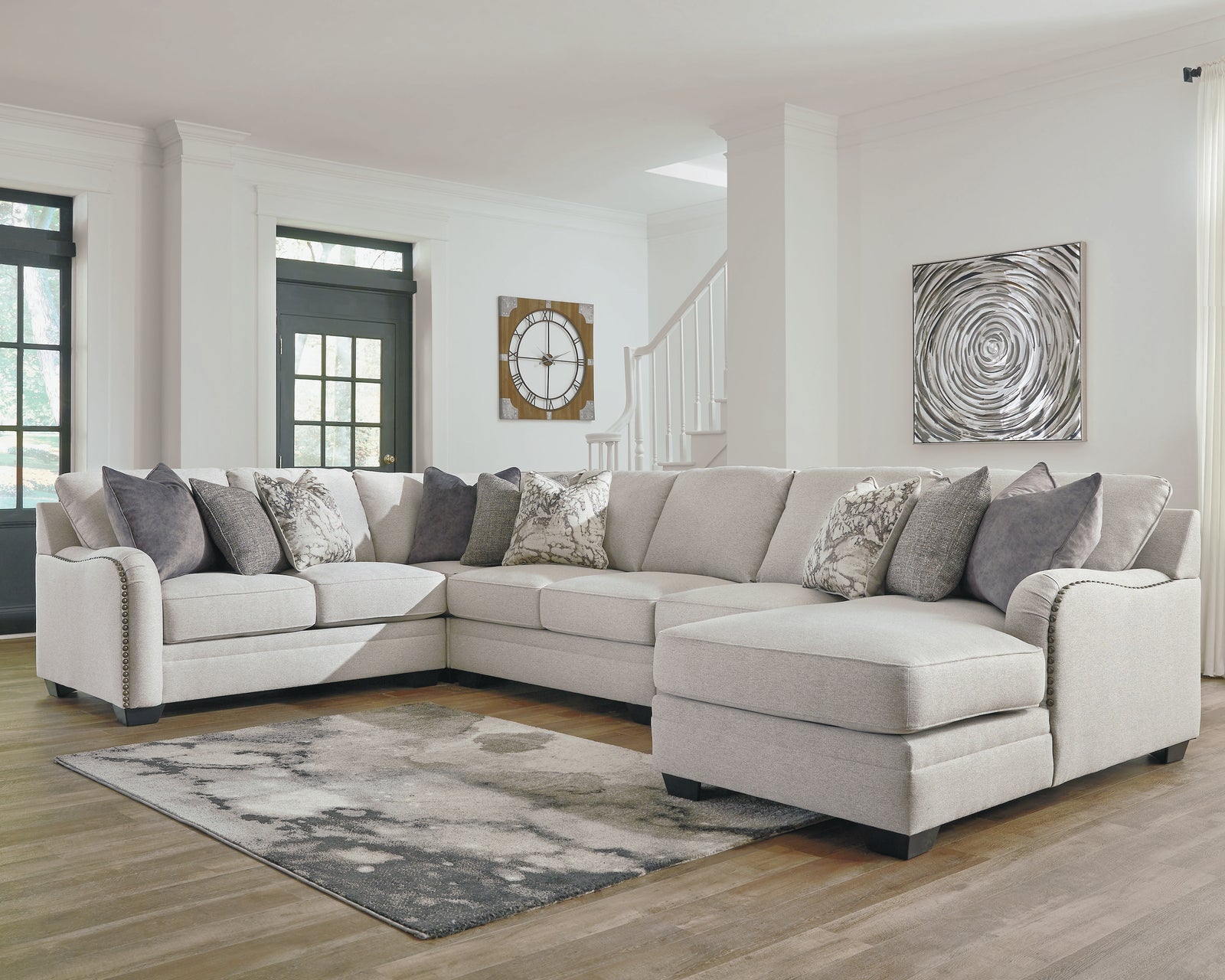 Dellara Chalk Chenille 5-Piece Sectional With Chaise