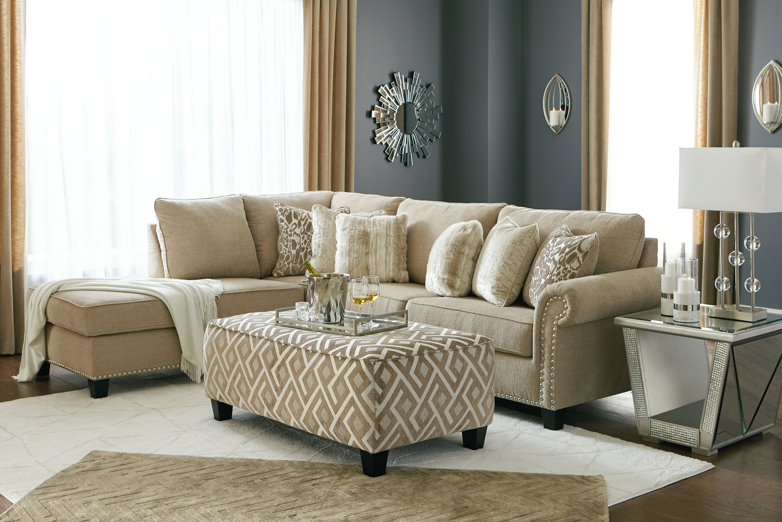 Dovemont Putty 2-Piece Sectional With Ottoman
