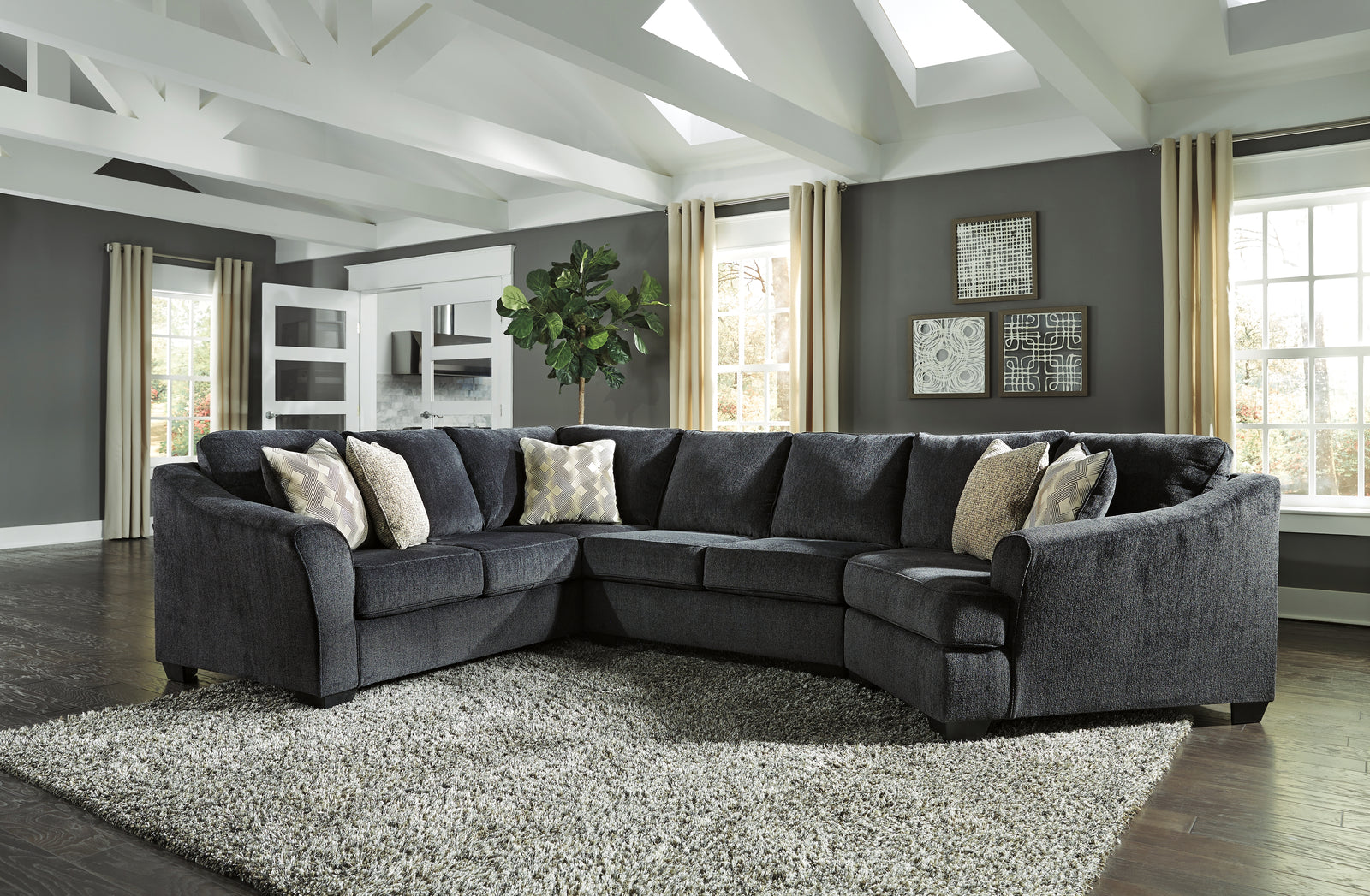 Eltmann Slate Chenille 3-Piece Sectional With Cuddler