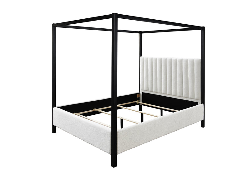 Adalyn Canopy White Modern Solid Wood Velvet Upholstered King Bed