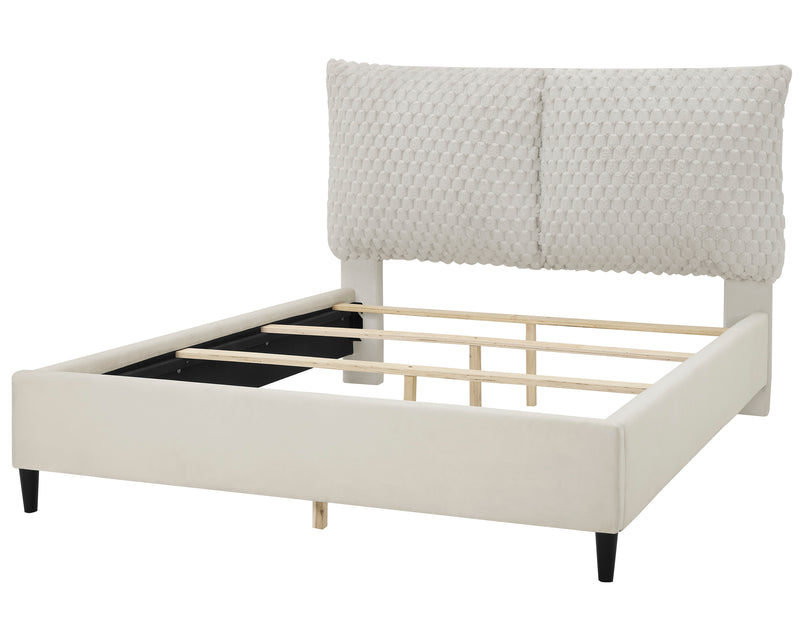 Violet White Modern Solid Wood Velvet Upholstered King Bed