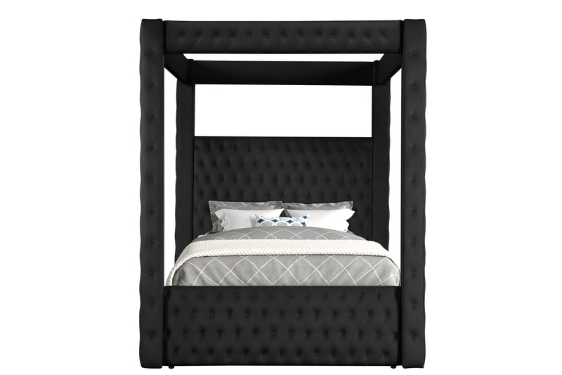 Annabelle Black Modern Solid Wood Velvet Upholstered Tufted King Bed
