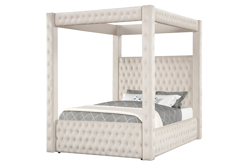 Annabelle Ivory Modern Solid Wood Velvet Upholstered Tufted King Bed