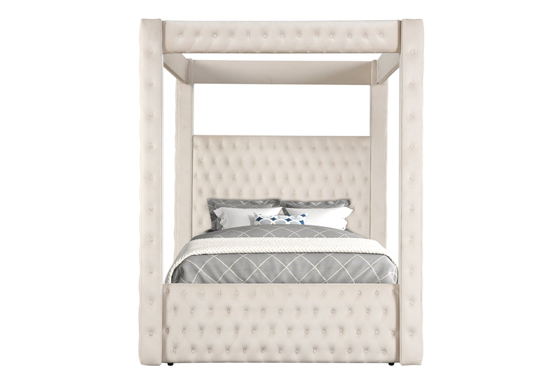 Annabelle Ivory Modern Solid Wood Velvet Upholstered Tufted King Bed