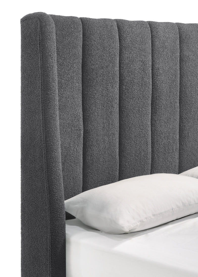 Agnes Charcoal Modern Solid Wood Velvet Upholstered King Bed