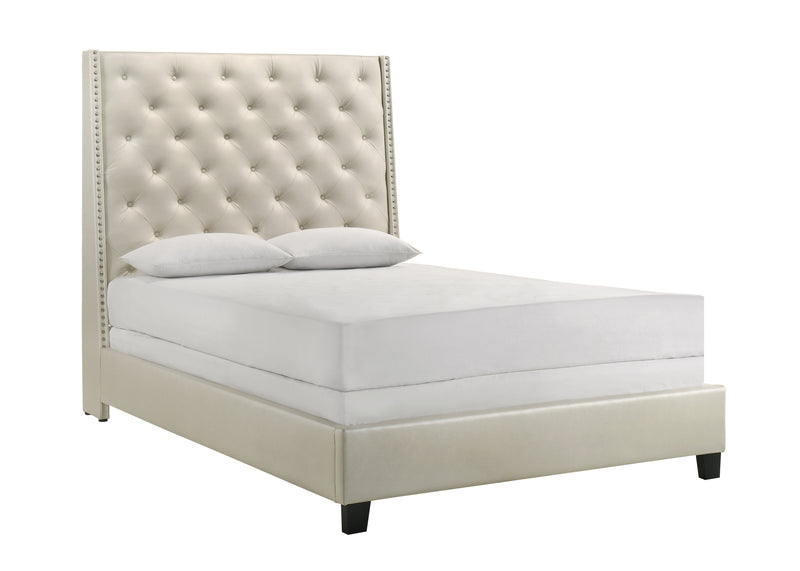 Chantilly Pearl Modern Solid Wood Faux Leather Upholstered Tufted King Bed