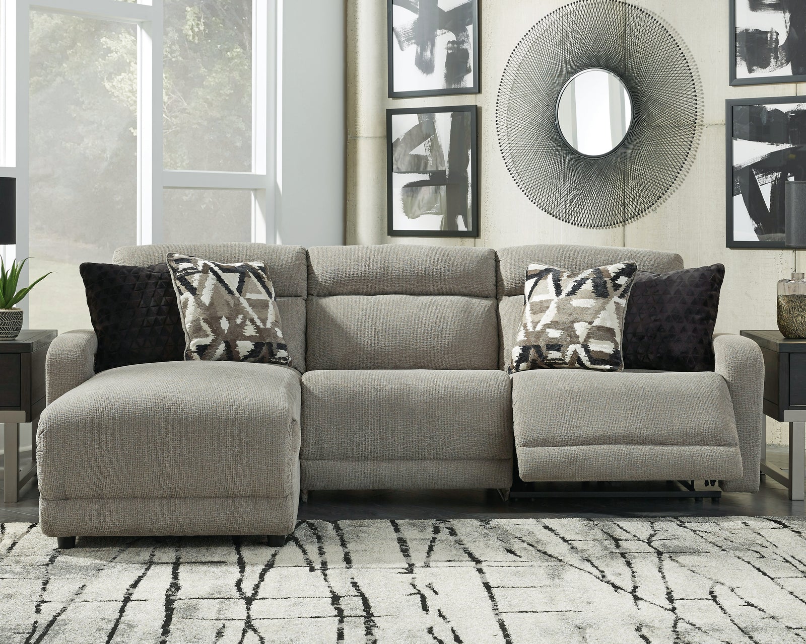 Colleyville Stone Chenille 3-Piece Power Reclining Sectional With Chaise