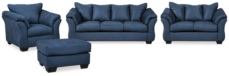 Darcy Blue Sofa, Loveseat, Chair And Ottoman
