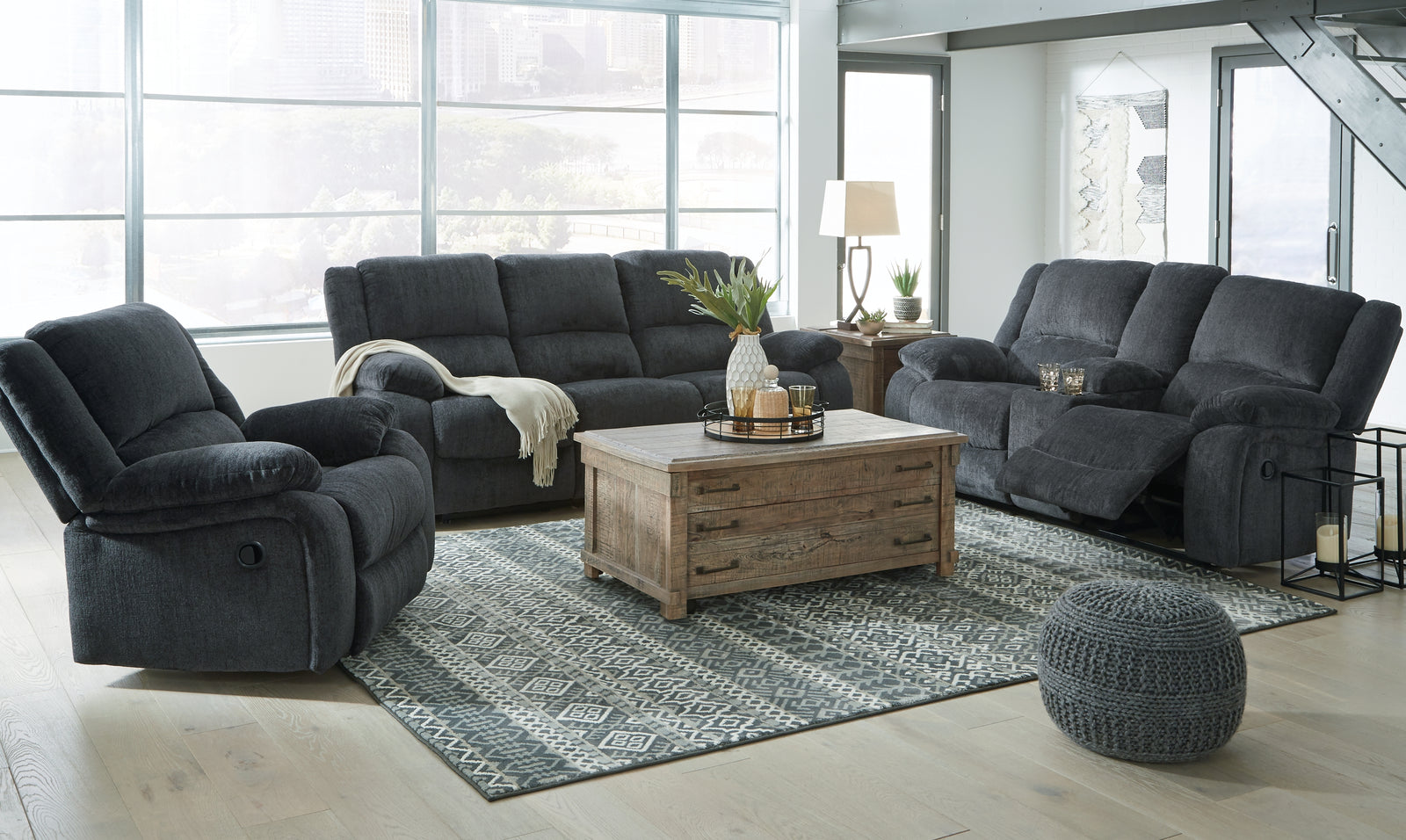 Draycoll Slate Sofa, Loveseat And Recliner