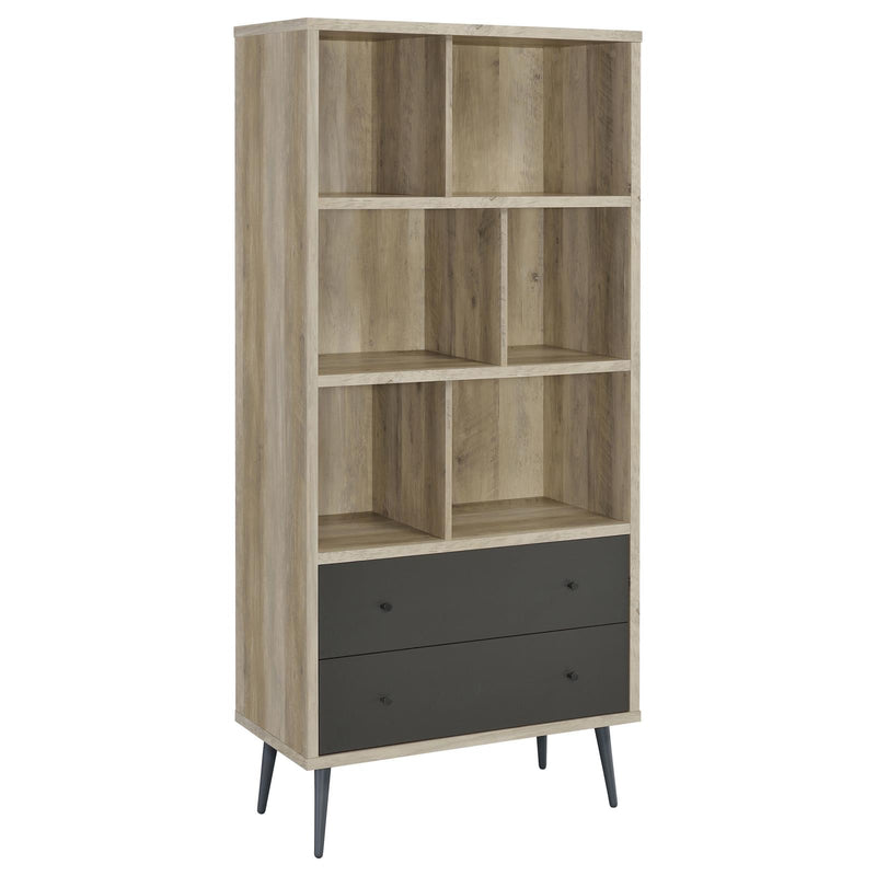 Maeve 3-Shelf Engineered Wood Bookcase With Drawers Antique Pine And Grey 801923