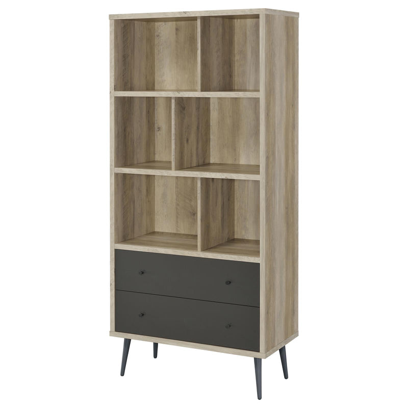 Maeve 3-Shelf Engineered Wood Bookcase With Drawers Antique Pine And Grey 801923
