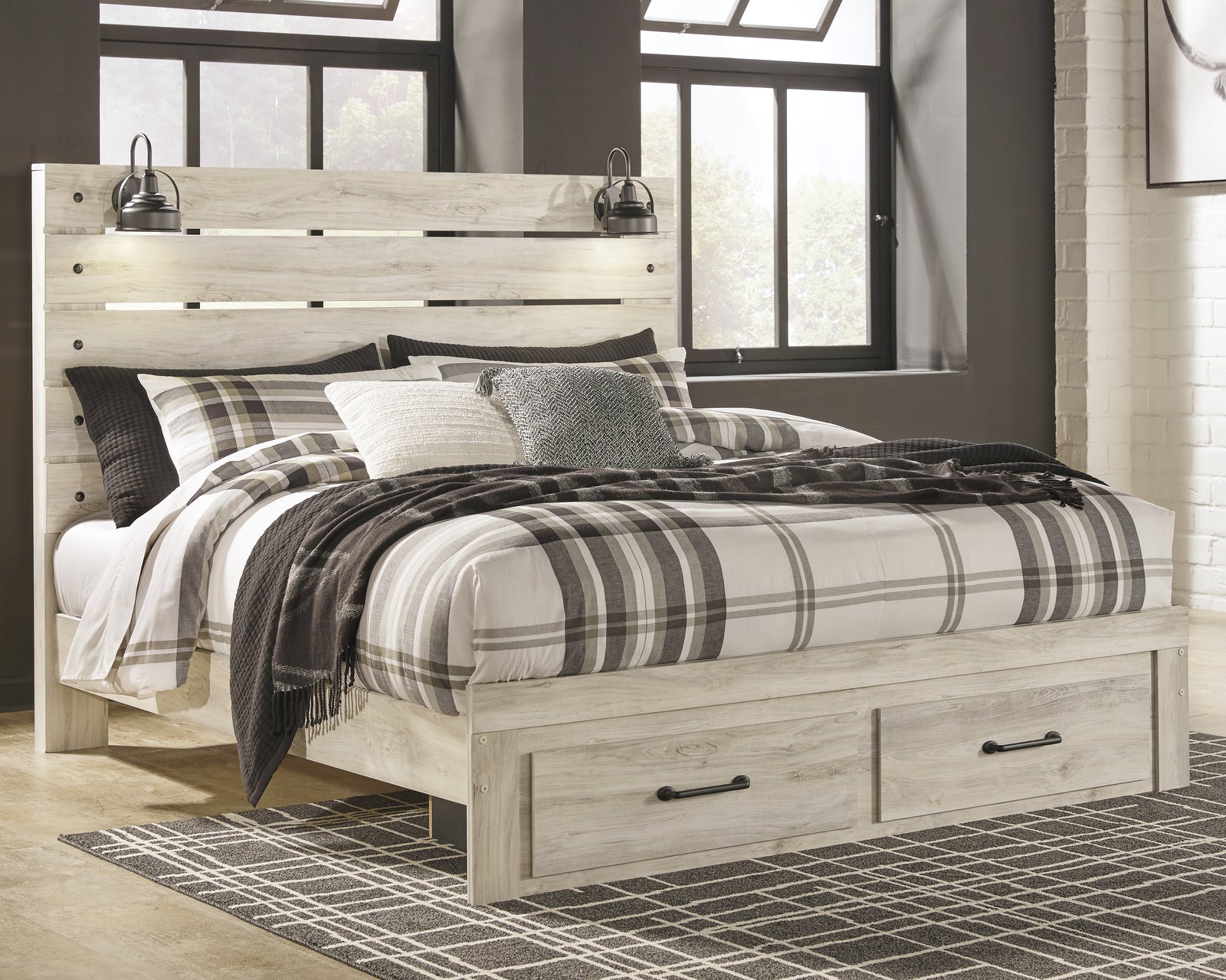 Cambeck Whitewash King Panel Bed With 2 Storage Drawers B192B31