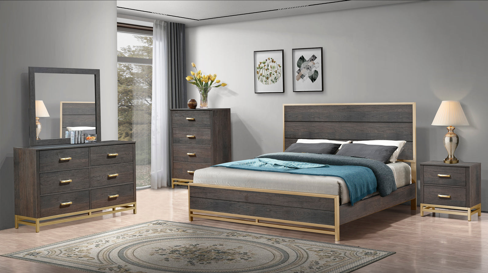 Trevor Dark Brown Modern Contemporary Solid Wood And Veneers Queen Bed