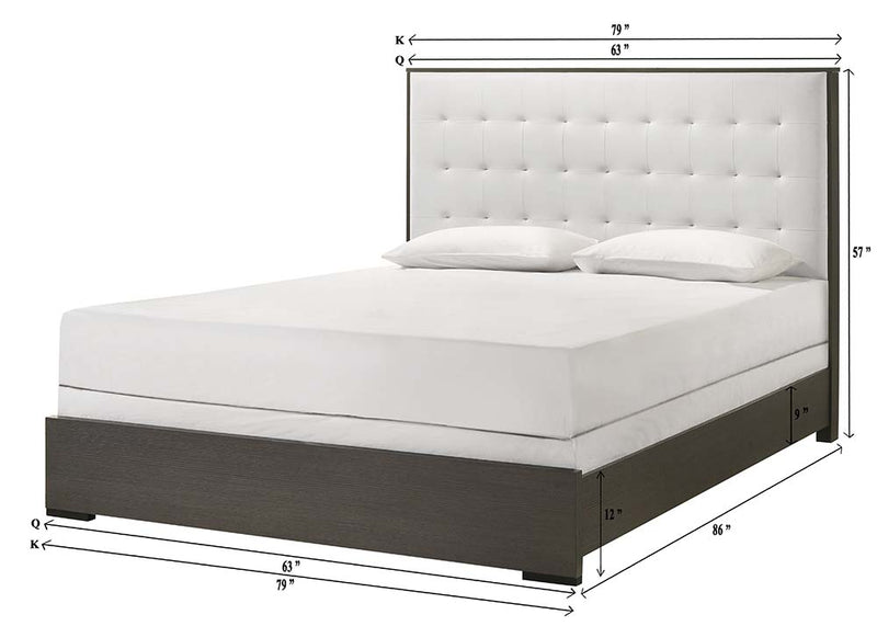 Sharpe Gray/White Modern Solid Wood And Veneers Fabric Upholstered Tufted Full Bed
