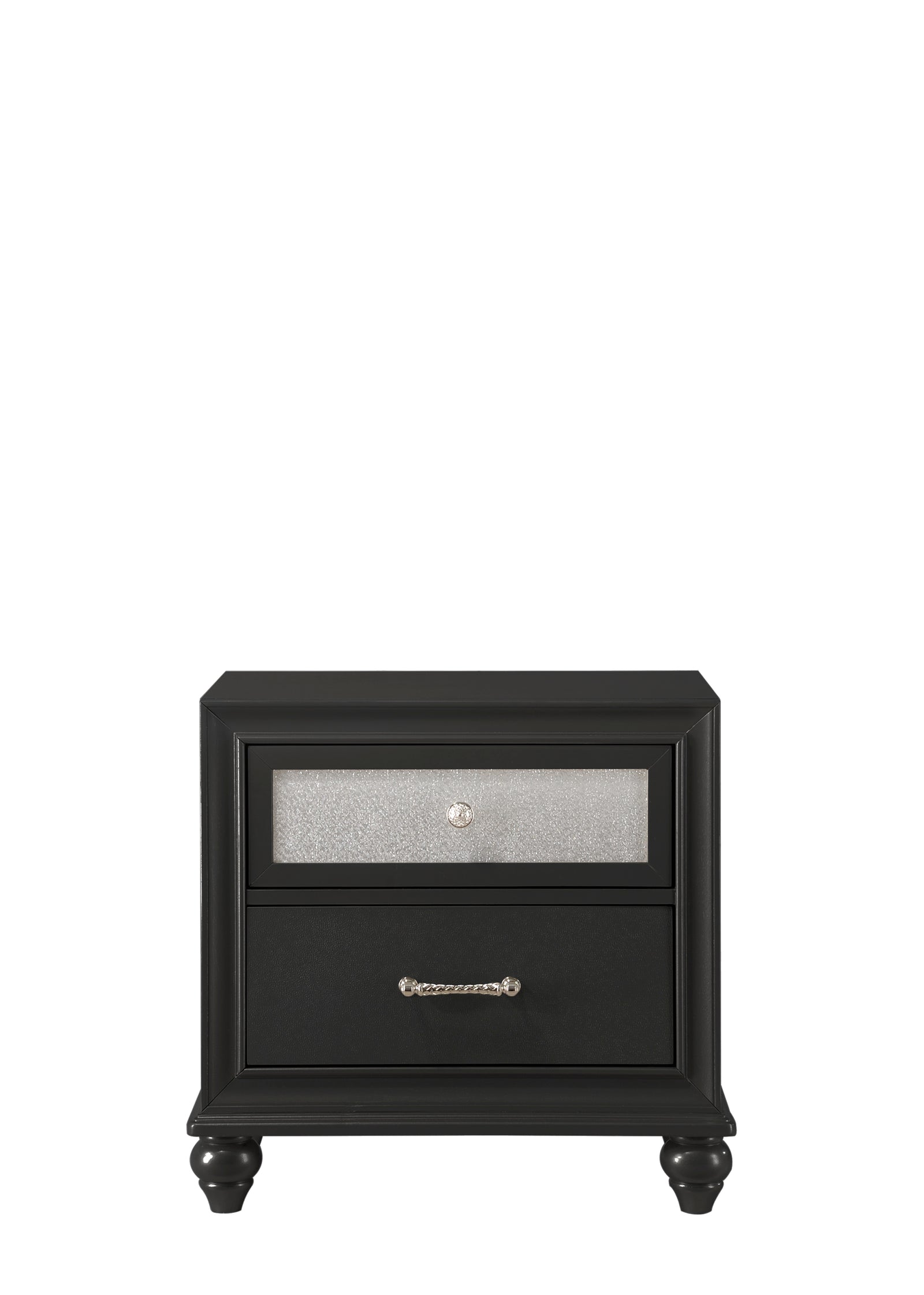 Lila Black Modern Contemporary Solid Wood 2-Drawers Nightstand