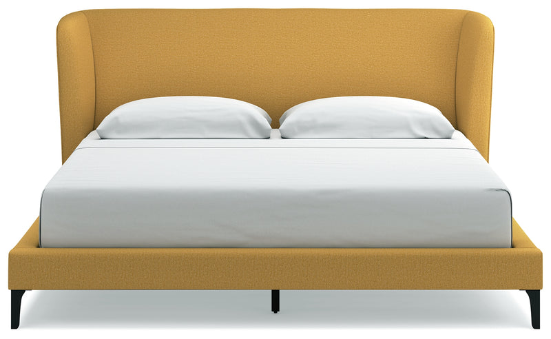 Maloken Mustard King Upholstered Bed With Roll Slats
