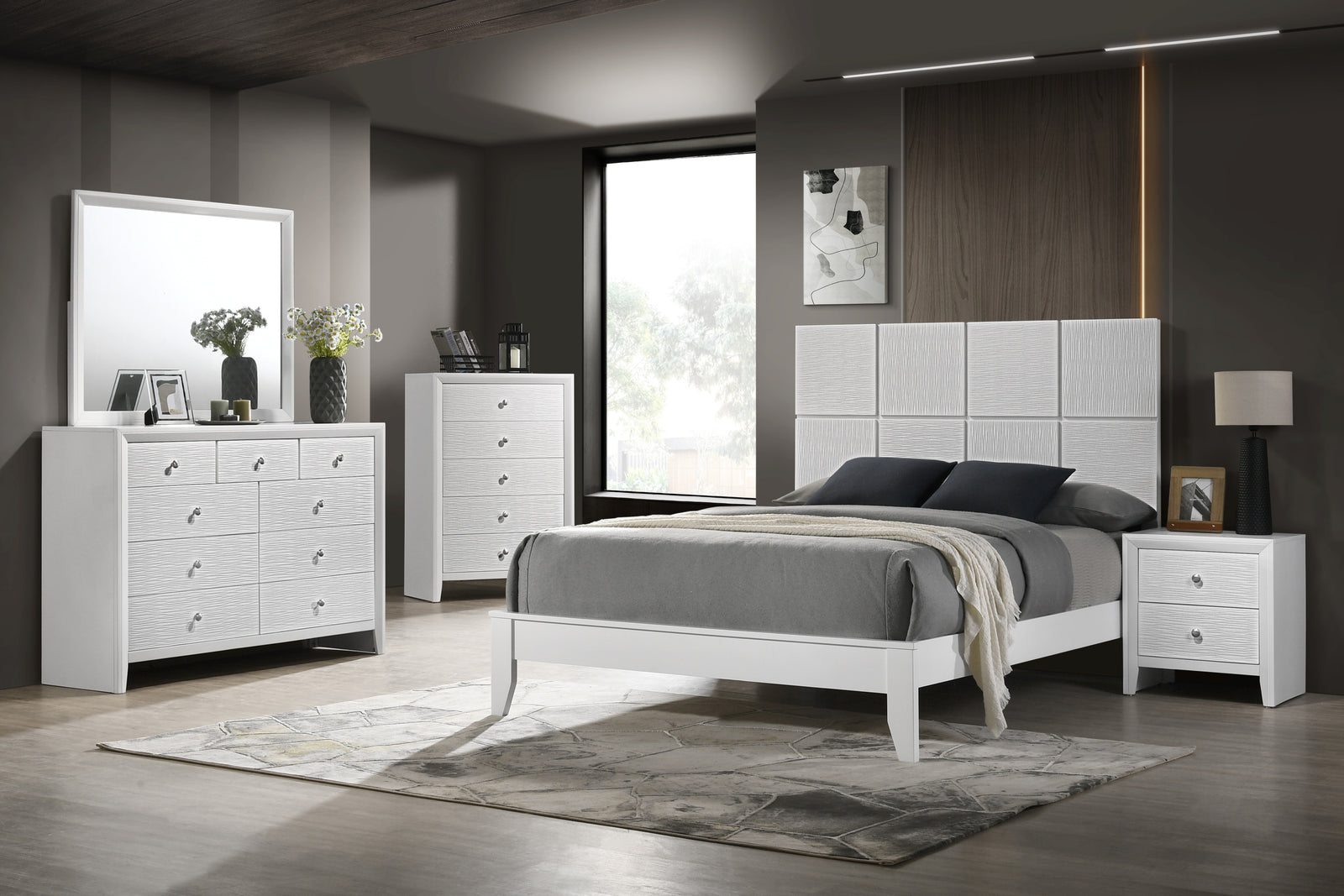 Denker-evan White Modern Contemporary Solid Wood Queen Bed