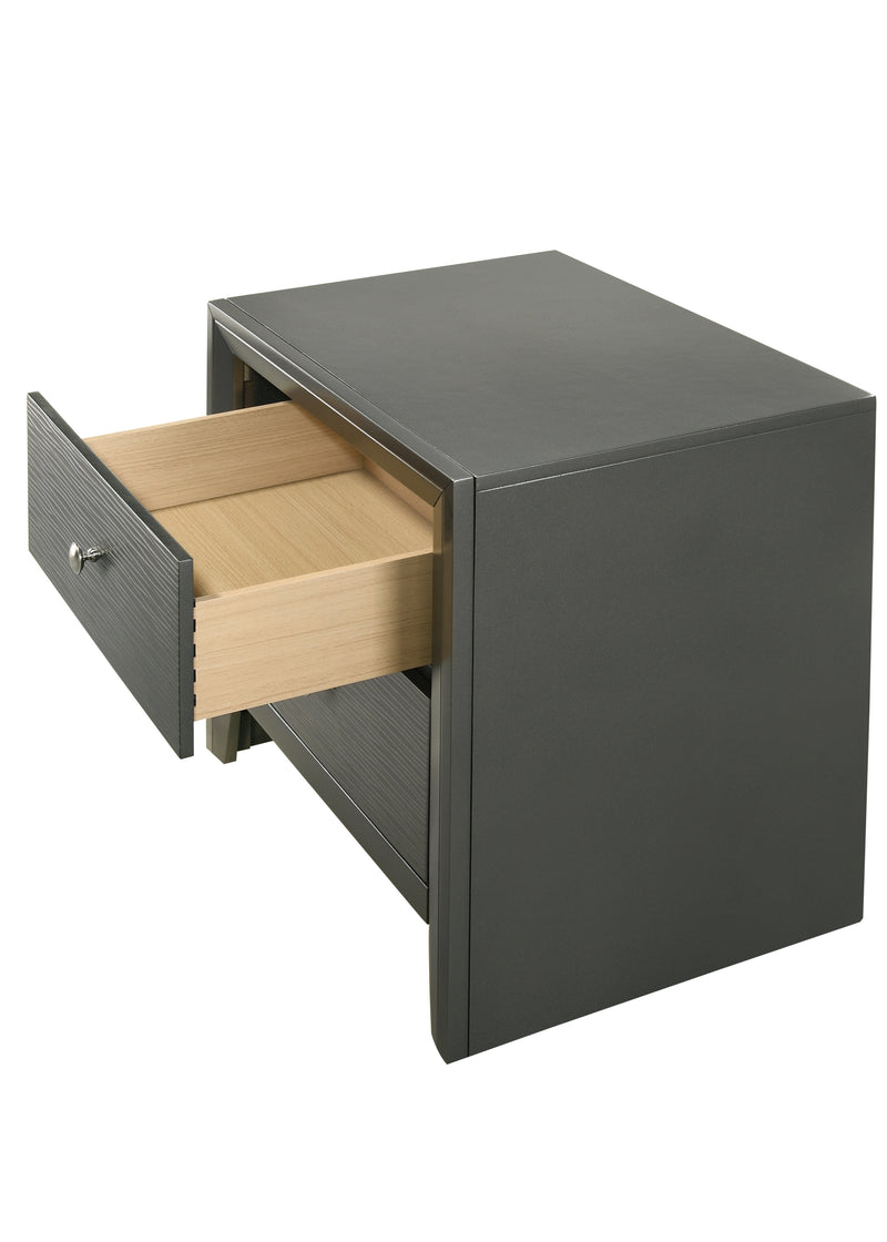 Denker Gunmetal Modern Contemporary Solid Wood 2-Drawers Nightstand