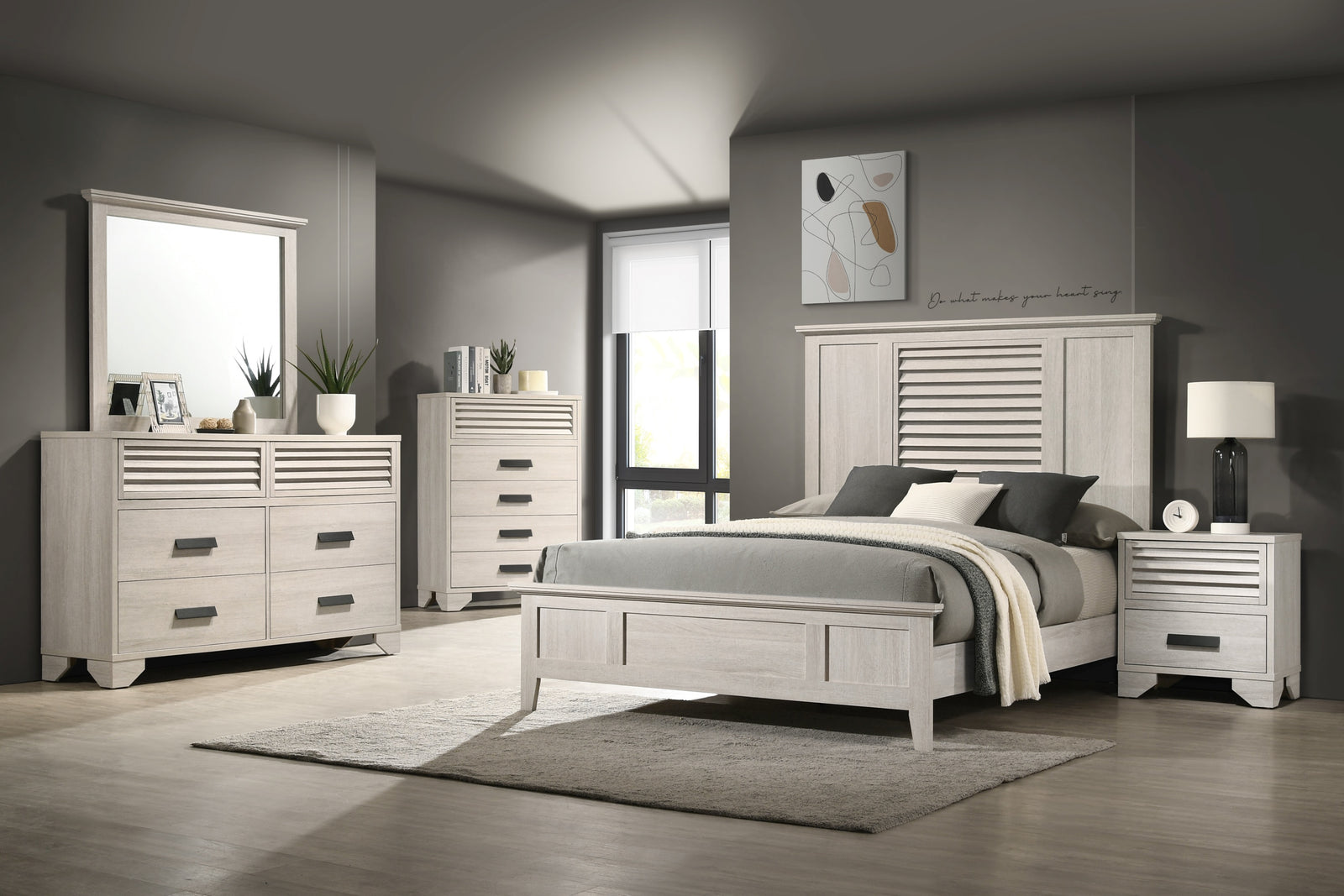Sarter White Modern Contemporary Solid Wood And Veneers King Bed