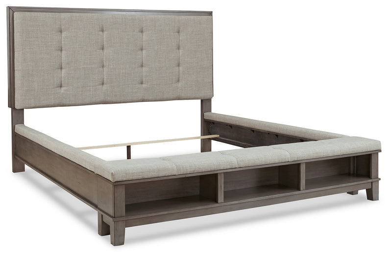Hallanden Gray King Upholstered Storage Bed