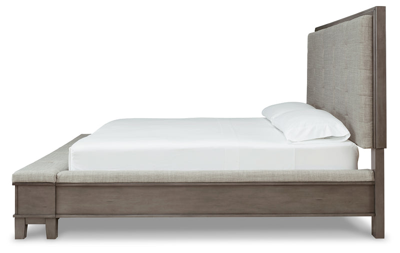 Hallanden Gray King Upholstered Storage Bed