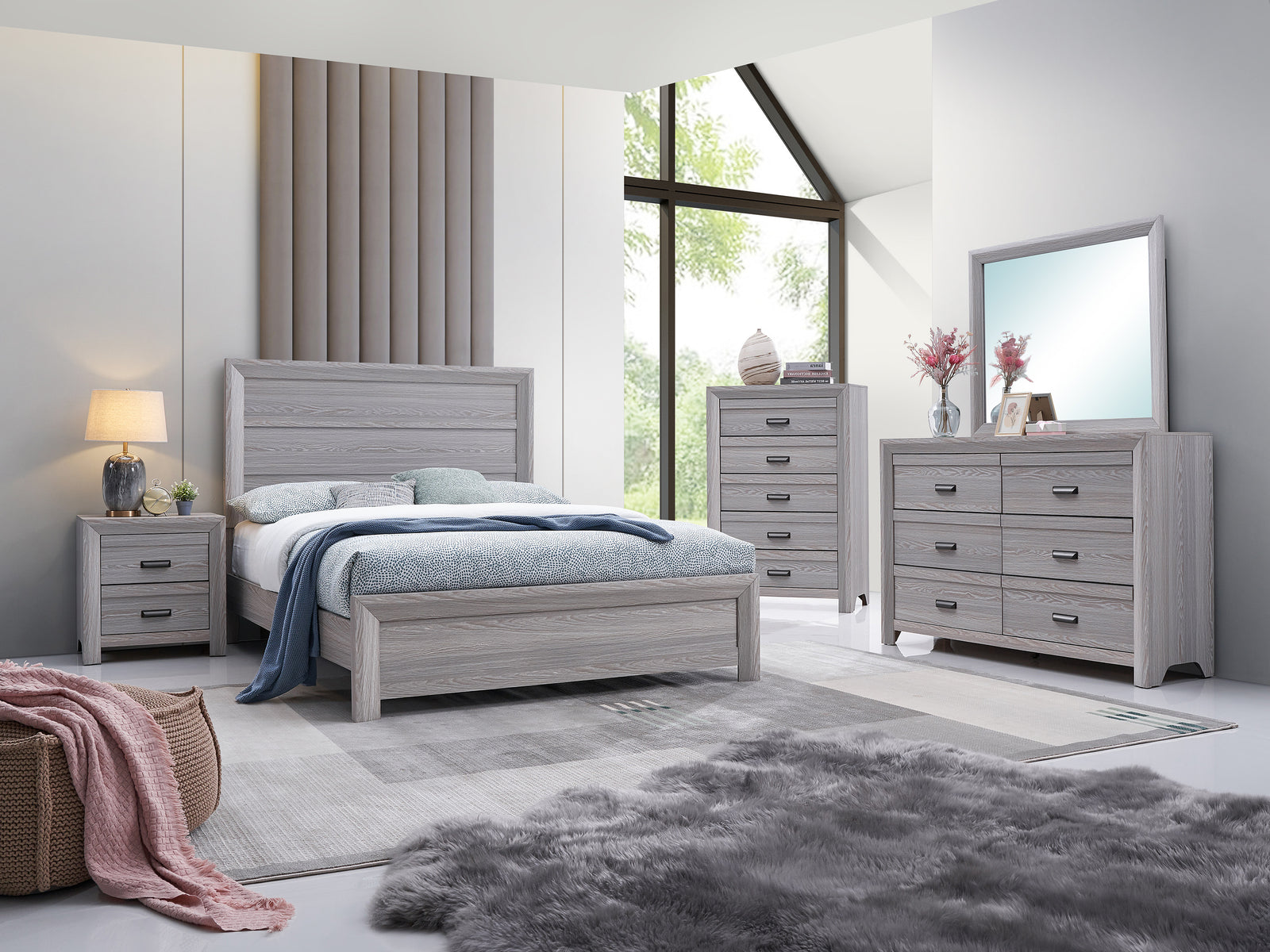 Adelaide Drift Wood Modern Contemporary Solid Wood And Veneers Bedroom Set