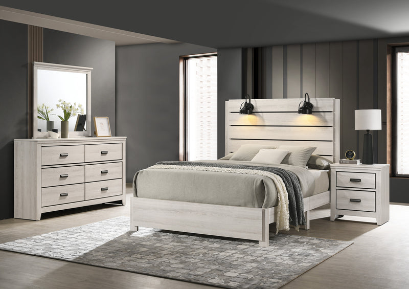 Carter White Modern Contemporary Solid Wood And Veneers LED Full Bed