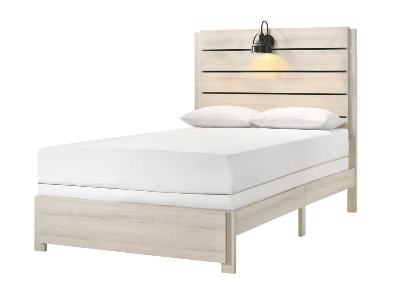 Carter White Modern Contemporary Solid Wood And Veneers LED Full Bed