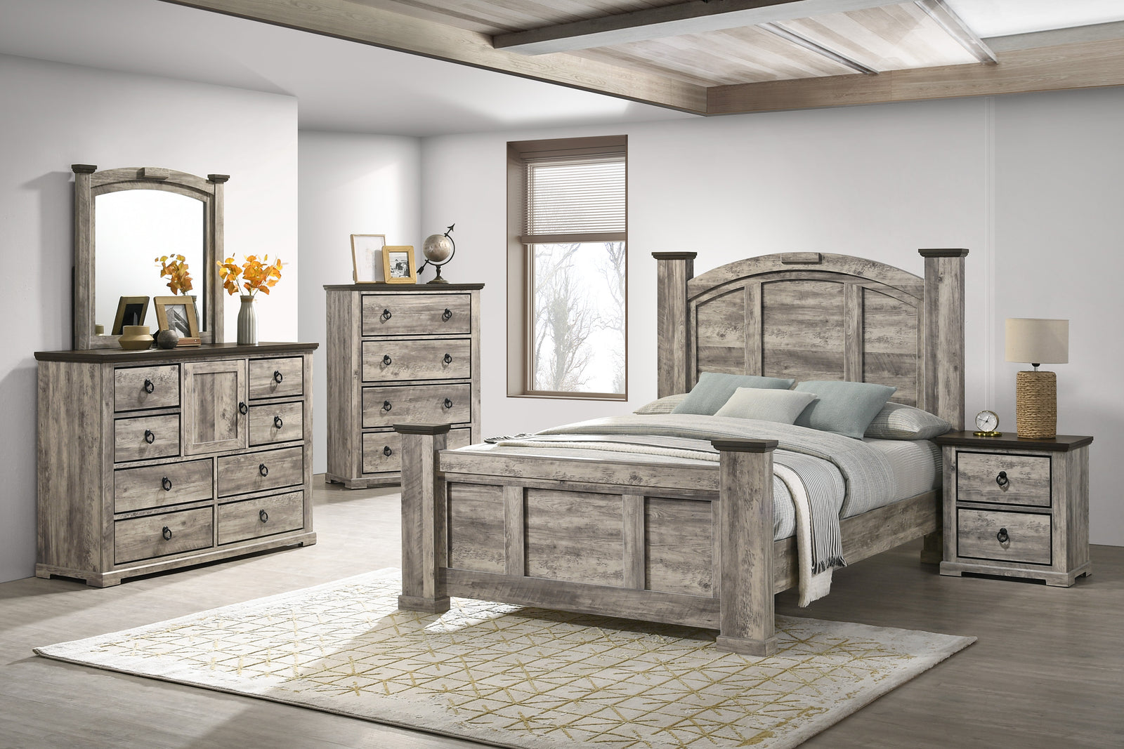Ella-mae Gray Modern Contemporary Solid Wood And Veneers Queen Bed