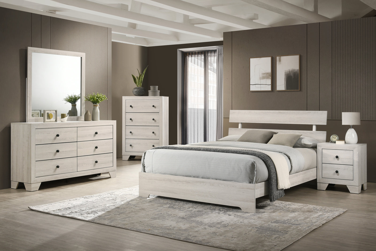 Atticus White Modern Contemporary Solid Wood And Veneers Queen Bed