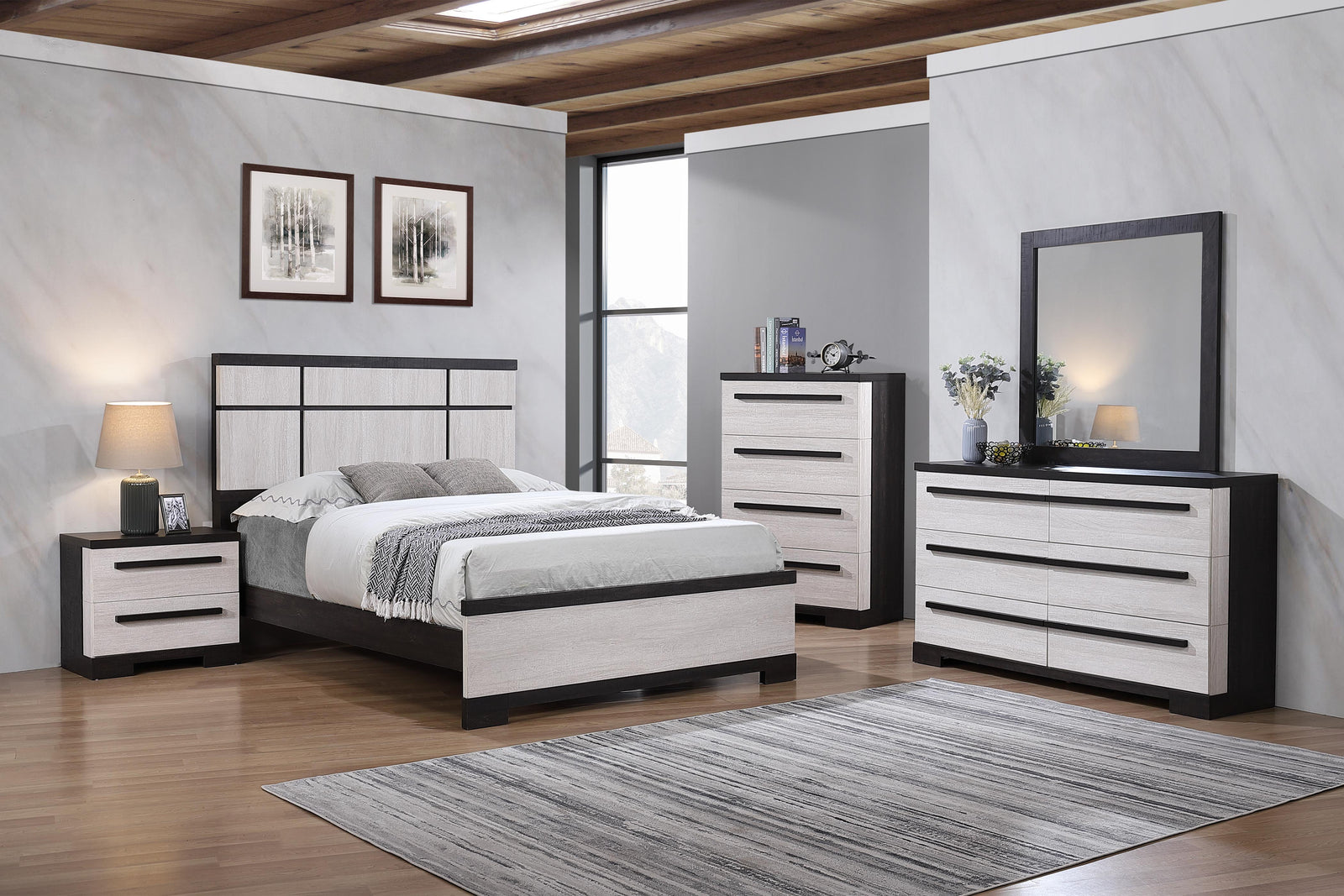 Remington Black/White Modern Contemporary Solid Wood And Veneers King Bed