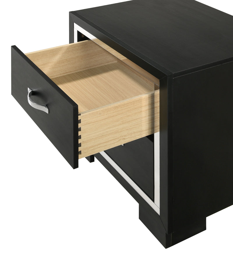 Gennro Black Modern Contemporary Solid Wood 2-Drawers Nightstand