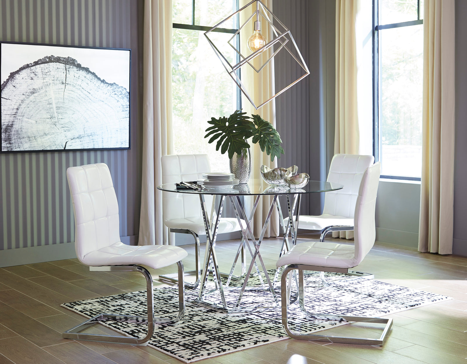 Madanere White/chrome Finish Dining Table And 4 Chairs