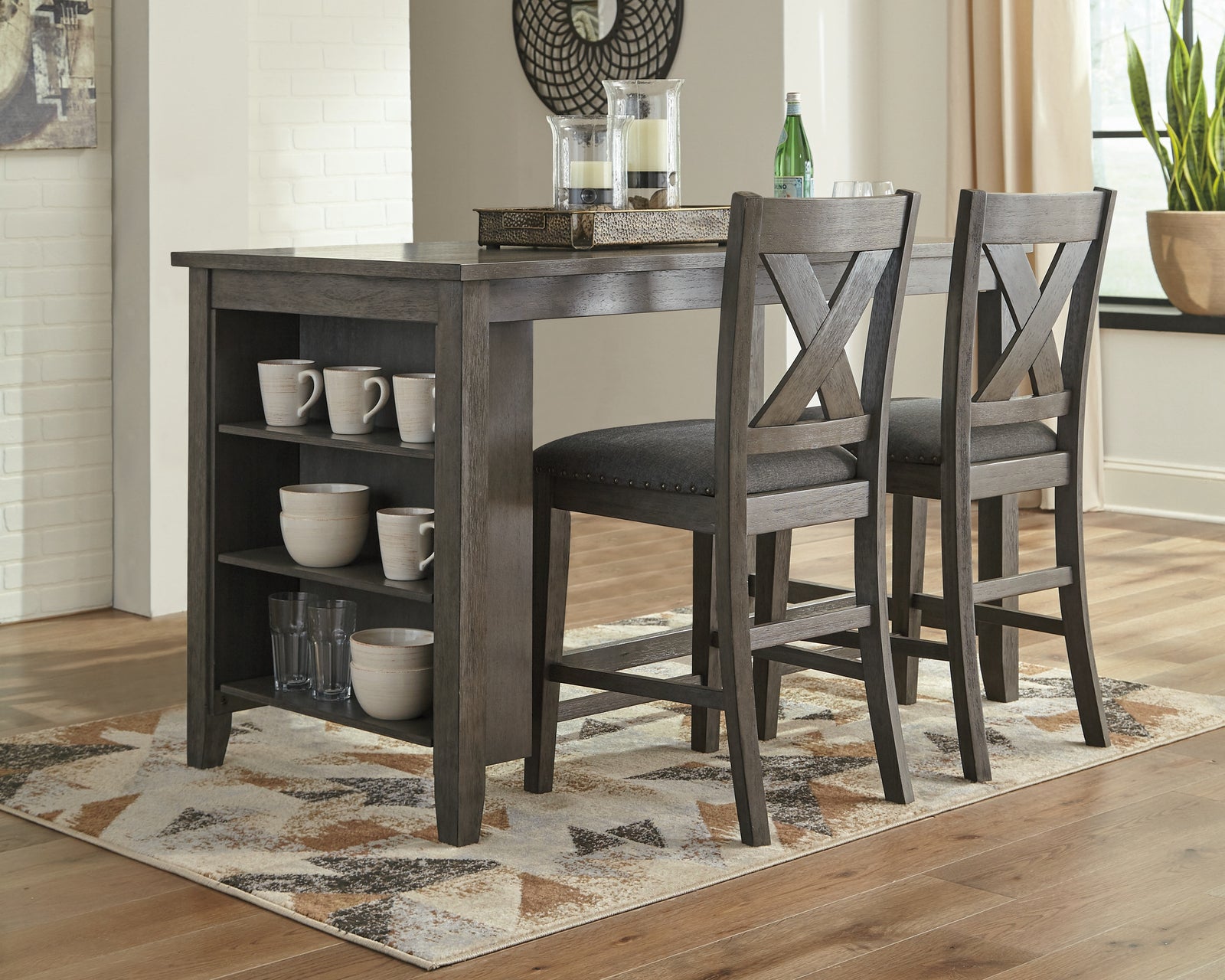 Caitbrook Gray Counter Height Dining Table And 2 Barstools
