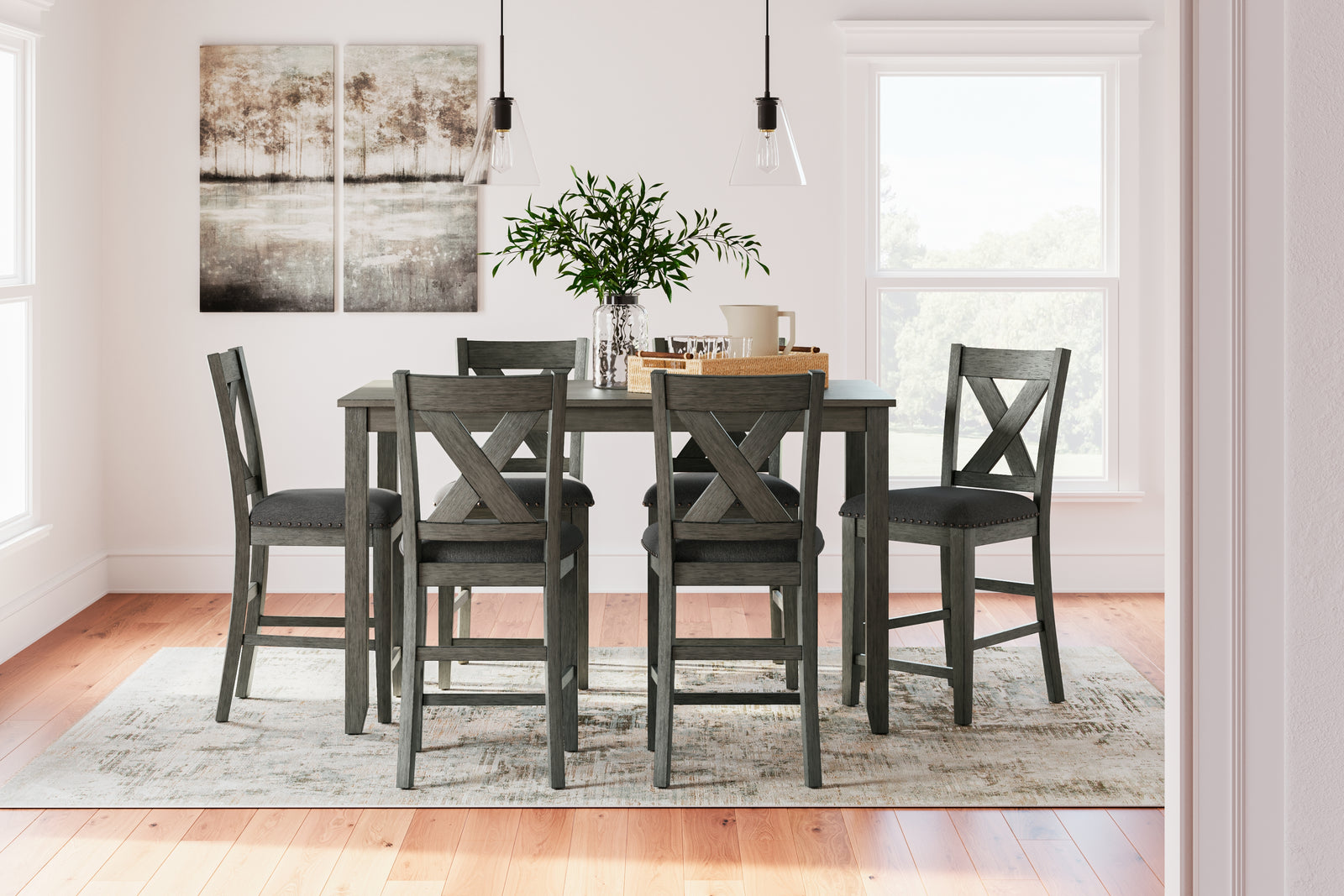 Caitbrook Gray Counter Height Dining Table And Bar Stools (Set Of 7)
